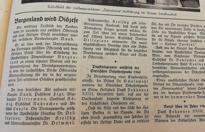 Gsell 'Burgenland wird Diözese' - Bereits das Sonntagsblatt aus dem Jahr 1960 berichtete.