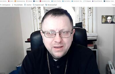 Nicht nur per Videokonferenz verbunden: Bischof Wolodymyr Hruza aus Lemberg und Diözesanbischof Wilhelm Krautwaschl. 