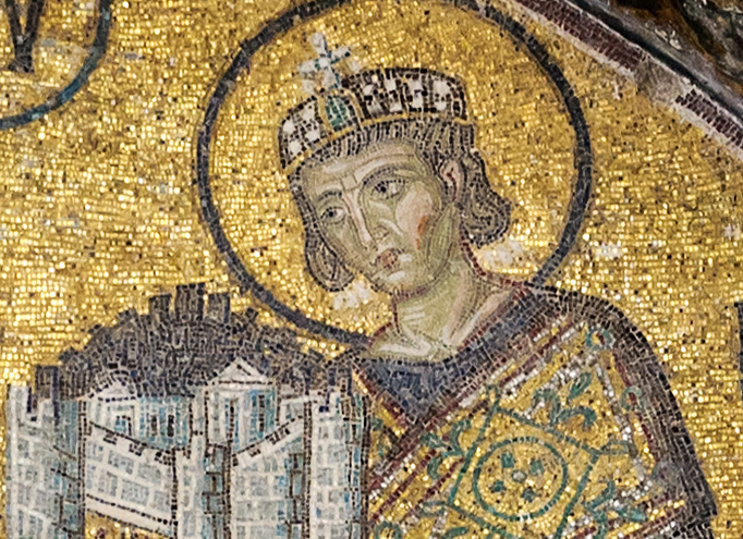 Kaiser Konstantin auf einem Mosaik der Hagia Sophia (Istanbul)