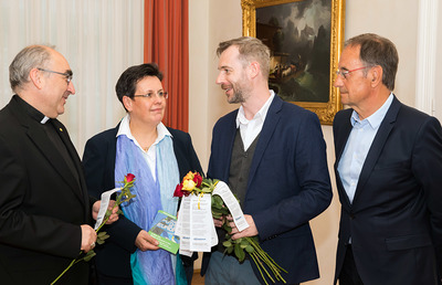 Bischof Wilhelm Krautwaschl empfing Generalsekretärin der Katholischen Aktion, Anna Hollwöger, Bernhard Schwarzenegger und Peter Hochegger vom Fonds für Arbeit und Bildung zum Auftakt der Aktionswoche