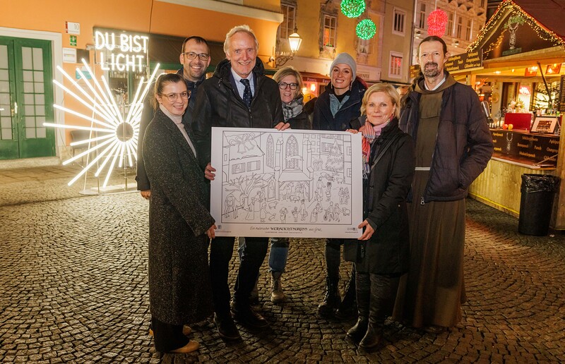 Sonntagsblatt, Gerd Neuhold Verena Hölzlsauer (Citymanagement), Helmut Schmidt (Kommunikation Diözese), Günther Riegler (Stadtrat), Katrin Leinfellner (Komm. Diözese), Anna Prem (Künstlerin), Gertraud Schaller-Pressler (Kirchen Kultur Graz), P. Andreas Holl (Franziskaner)
