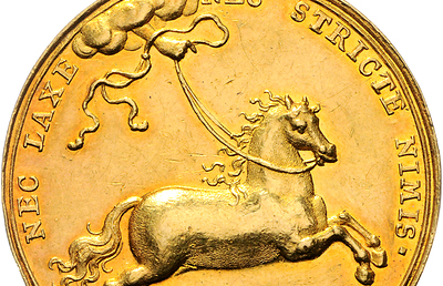'Nicht zu locker, nicht zu streng' - das Motto des Erzbischofs Franz Anton Fürst von Harrach (1709–1727), dargestellt durch ein gezügeltes pferd.