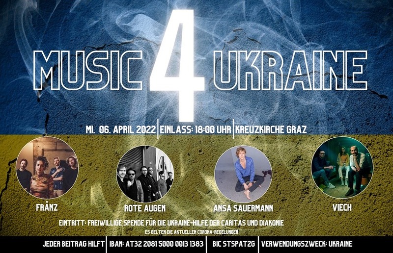 Frånz, Rote Augen, Ansa Sauermann und Viech geigen am 6. April für den guten Zweck auf.