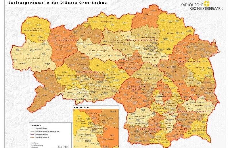 Seelsorgeräume in der Steiermark ab 1.9.2026 / Katholische Kirche Steiermark Downloadlink siehe gelbe Spalte