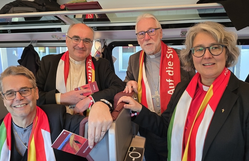 Diözesanbischof Wilhelm Krautwaschl, der Kärntner Diözesanbischof Josef Marketz sowie die Superintendenten Wolfgang Rehner und Andrea Mattioli. / Katholische Kirche Steiermark, Thomas Stanzer