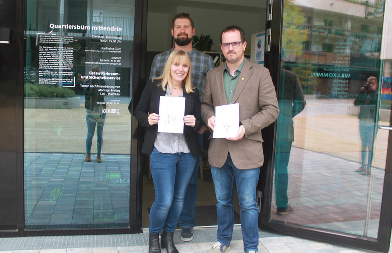 Pastoralassistentin Petra Schaffenberger, Pastoralassistent Markus Löhnert (rechts) und Karlheinz Gürtl vom Stadtlabor Graz sind überzeugt, mit dem 'Quartiersbüro Mittendrin' den richtigen Schritt hin zu den Menschen zu machen.