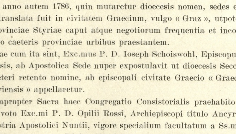 Umbenennungsurkunde der Diözese Graz-Seckau / Sohn-Kronthaler / Archiv Im April 1963 genehmigte die Konsistorialkongregation in Rom die Umbenennung der Diözese, mit 15. Juni trat sie offiziell in Kraft.
