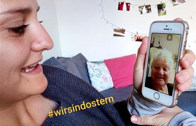 Lisa übt schon mal mit den Großeltern für die Osterjause über Whatsapp ...