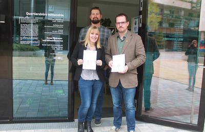 Pastoralassistentin Petra Schaffenberger, Pastoralassistent Markus Löhnert (rechts) und Karlheinz Gürtl vom Stadtlabor Graz sind überzeugt, mit dem 'Quartiersbüro Mittendrin' den richtigen Schritt hin zu den Menschen zu machen.