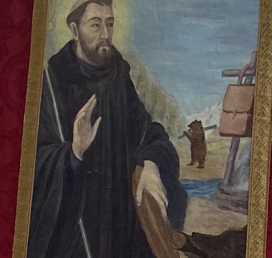 Bild des heiligen Gallus auf der Sankt Gallener Wallfahrtsfahne