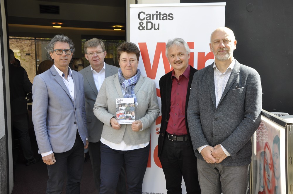 Caritas-Geschäftsleitung: (v.l.) Rolf Spiegel, Direktor Herbert Beiglböck, Petra Prattes, Franz Waltl, Peter Wagner